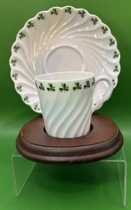 Haviland Limoge Shamrock Fluted Swirled Demitasse Miniature Cup & Saucer w Stand - Picture 1 of 5