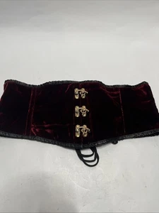 Velvet Corset Elegant Burgundy Waist Trainer Bustier w/ Vintage Metal Clasps 6XL - Picture 1 of 12