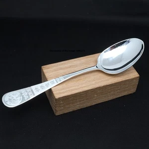 Pure 999 Fine Silver Soup Spoon Flatware 快乐宝贝 Handle Dinner Spoon 5.19inch L - Picture 1 of 5