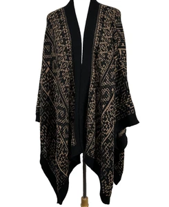 SOL Baby Alpaca Cape Wrap Poncho Black Brown One Size - Picture 1 of 12