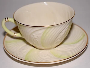 Belleek Cup & Saucer Ireland 2006 12th Anniversary Ltd Ed Green Swirl FreeS&H - Picture 1 of 6