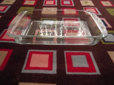 NOS VTG LIBBEY CLEAR HORIZONTAL RIB GLASS BAKEWARE 13-3/4"L X 9-1/2"W X 2-1/2"D - Image 1 of 4