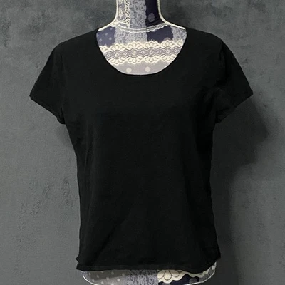 Eileen Fisher Shirt Womens XL Black Short Sleeve Scoop Neck Boxy Cut Top Classic - Image 1 of 4