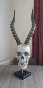 Human Skull Demon Skull Devil Skull Halloween Skull Life Size 1:1 Real Antlers - Picture 1 of 24