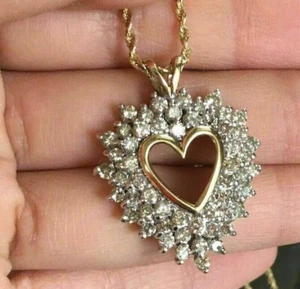 Round Cut Lab Created Diamond Engagement 14Ct Yellow Gold Finish Heart Pendant - Picture 1 of 7