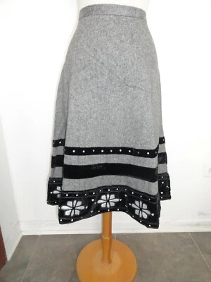 New Context Gray Black Skirt 12 Vintage Romantic NWT Applique Floral Flower Rose - Image 1 of 4