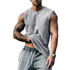 Men Fashion Tank Tops Buttons Casual Sleeveless Tops Solid Male Vest Sports Tee
