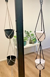 CLEARANCE - 2 for $10 - DOUBLE Macrame BLACK pot plant hanger holder (115cm) - Picture 1 of 3