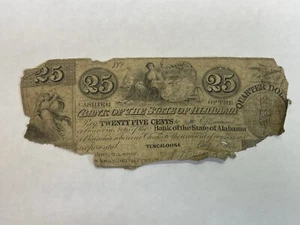 Bank Of The State Of Alabama 1862 25cent Obsolete Note *VERY RARE* - Picture 1 of 4
