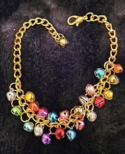 JINGLE BELLS BRACELET ANKLET COLORFUL ADJUSTABLE 10" HANDMADE BELLY DANCER STYLE - Picture 1 of 4
