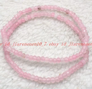 Natural 2 Pcs 2x4mm Faceted Pink Rose Quartz Gems Rondelle Beads Bracelet 7.5in - Picture 1 of 12