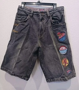 Platinum FUBU Men's Harlem Globetrotters Black Denim Shorts W 32 Patches Big D - Picture 1 of 7