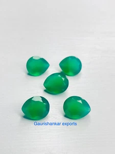 Green Onyx Faceted Pear Cut Loose Gemstone 7x5 mm To 30x20 mm Calibrated Size DG - Picture 1 of 26