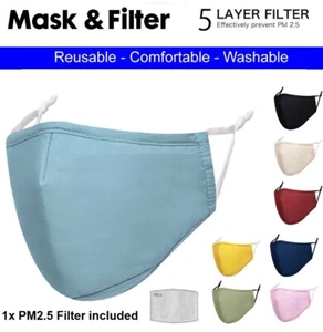 Máscara facial de algodón máscara bucal ajustable doble capa lavable reutilizable adulto Reino Unido - Imagen 1 de 20