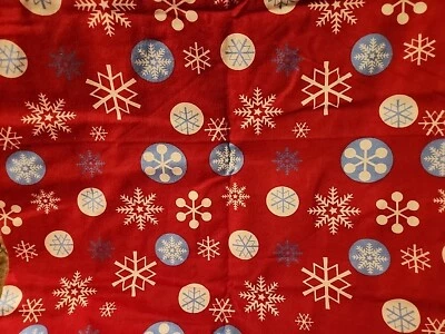 Christmas Love & Peace Star Medallions Red Flannel Cotton Fabric 46"x44" - Image 1 of 2