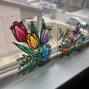 Wonderful stained glass flower painting Set of 2 - Picture 1 of 8