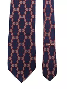Vintage Giorgio Armani Cravatte 100% Silk Blue Medallion Mens Tie Burgundy - Picture 1 of 7
