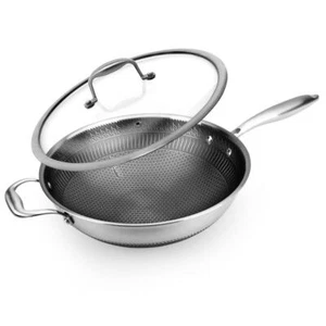 NutriChef 12" Stainless Steel Nonstick Cooking Wok Stir Fry Pan with Lid (Used) - Picture 1 of 6