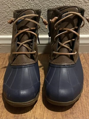Sperry Top Sider Mujer Botas Pato Impermeables Goma Cuero Cremallera Azul Marrón Talla 6 Foto 1 de 4