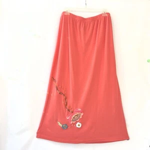 Indigo Moon Floral Embroidered Coral Skirt Size L Pull On ~ Excellent - Picture 1 of 9