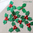 100Pcs Glitter Green Holly Leaf Red Berry Cloth Applique Christmas DecoratiSE