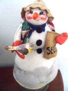 Vintage Weihnachtsdeko - 10" Annalee Schneemann mit SAMENBEUTEL & VOGEL - 1997 - Bild 1 von 5