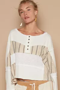POL Clothing Henley-Top mit bestickter Spitze in Creme - Bild 1 von 10