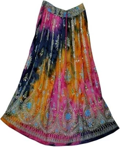 Tie Dye Yoga Trend Women's Sequined Crinkle Broomstick Gypsy Long Skirt - Picture 1 of 44