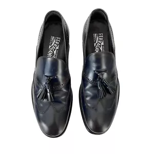 Salvatore Ferragamo Mocassini Uomo 8,5 D Bue Pelle Punta Alare Nappa Made in Italy - Foto 1 di 11