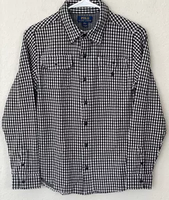 POLO RALPH LAUREN Flannel Long SleeveShirt Boys Large 14-16 Black White Check - Image 1 of 4