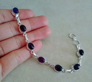 NATÜRLICHES OVALES LILA AMETHYST 925 STERLINGSILBER GLIEDERKETTENARMBAND 7,5" - Bild 1 von 5