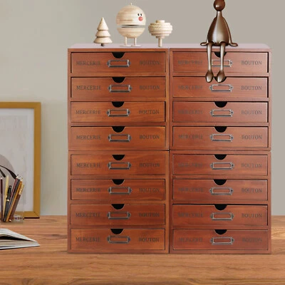 Organizador de gaveta de mesa de biblioteca vintage - Caixa de armazenamento de madeira com 16 gavetas retrô - Imagem 1 de 4