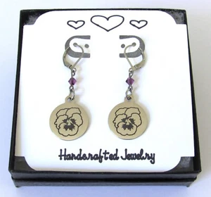 Pendientes Flor Violeta con Piedra Natal, Joyería Violeta, Regalo Cumpleaños Febrero - Imagen 1 de 5