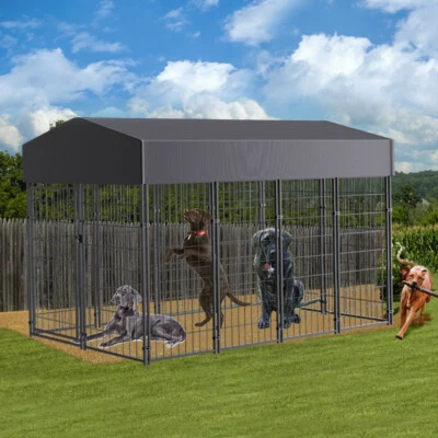 UNHO Giant Tall Uptown Welded Outdoor Dog Kennel Playpen Pet Animal Run Crate w/ Roof