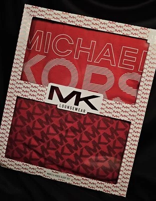 Conjunto de 2 piezas para dormir Michael Kors L rojo manga larga camiseta redonda, pantalones de vellón logotipo MK pijamas Foto 1 de 4