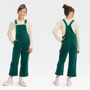 XL - Girls Corduroy Wide Leg Overalls - Cat Jack - Forest Green - Picture 1 of 7
