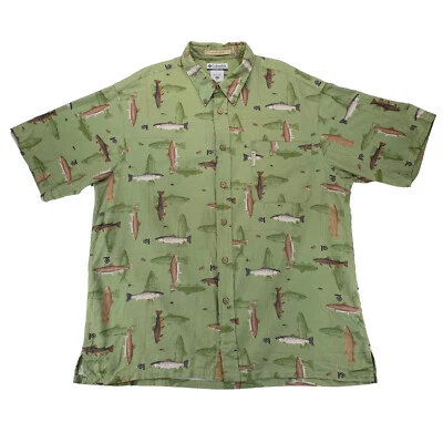 Columbia River Lodge Fish Shirt 2XLarge Olive Green Short Sleeve Cotton Blend - Image 1 of 4
