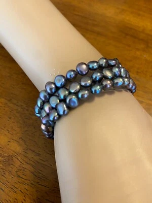 Pulsera Honora Perla Negra Triple Envoltura Bobina 3 Capas Foto 1 de 4