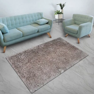 Eco-Friendly Hand Tufted Shag Polyester Area Rug Solid Silver BBH Homes BBK00059 - Picture 1 of 7