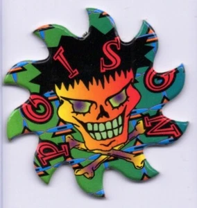 Hoja de sierra de sol vintage en forma de calavera POG y huesos cruzados cartón años 90 parte posterior en blanco - Imagen 1 de 1