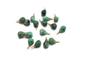 10 Pcs Natural Emerald Teardrop Faceted 6x9-7x10mm Gold Plated Wire Wrapped - Picture 1 of 5