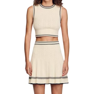 House Of Harlow 2pc Set Knit Crop Top Pleated Mini Skirt Off White Small NWT - Picture 1 of 15