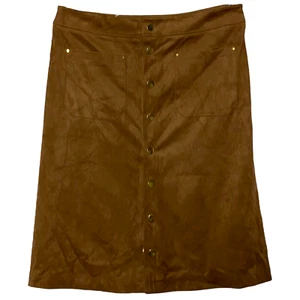 INC Women Skirt A Line Faux Suede Snap Front 4 Pocket Brown 8 NEW - Picture 1 of 5