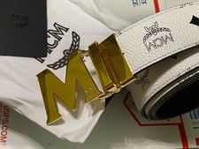 white mcm belt gold buckle