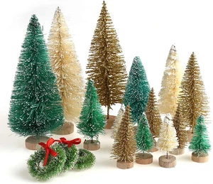 30 Pieces Miniature Sisal Frosted Christmas Trees Bottle Brush Mini Trees Plasti - Picture 1 of 12