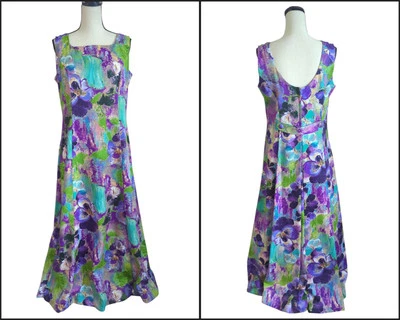 Vintage Tori Richard Hawaiian Dress Maxi Gown Size 16 Bold Abstract Floral 70s - Image 1 of 4