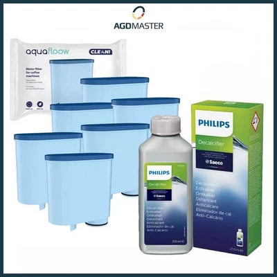 AQUAFLOOW 6x Wasserfilter ersetzt Philips Saeco AquaClean CA6903/10 + 250ml Entkalker