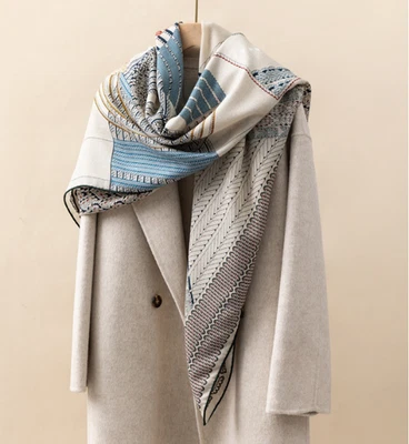 70% Cashmere 30% Silk Scarf 53'' dressage Print Bandana Shawl Neckerchief Wrap  - Image 1 of 4