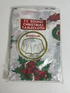 Lay Cee 72” Vintage Round Christmas Paper Tablecloth New York Holly Berries - Picture 1 of 5