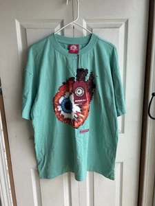 NWT Mishka MNWKA Keep Watch Teal T Shirt Embroidered Flaming Eyeball Sz Large - Picture 1 of 7
